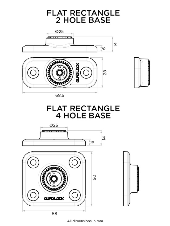 Основание с 4 отверстиями (серия 360) Quad Lock® 360 Base - Flat Rectangle 4 Hole