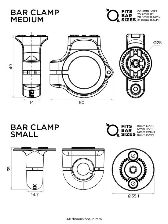 Малый хомут (серия 360) Quad Lock® 360 Base - Bar Clamp Small