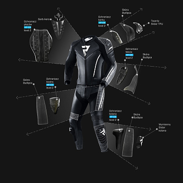Мотокомбинезон кожаный Rebelhorn Fighter черный белый - магазин Motostyles