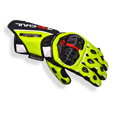 Мотоперчатки кожаные Tschul 250 черный/белый/неоновый - магазин Motostyles