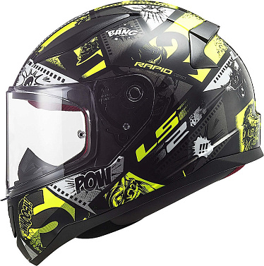Мотошлем детский LS2 FF353 Rapid Mini Vignette чёрный жёлтый - магазин Motostyles